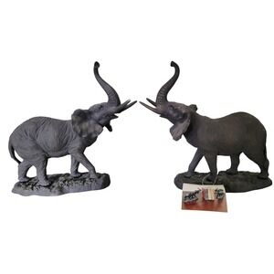 Elephant Book Ends Pair Cast Iron Heavy Detailed Animal Door Stop Art 8"x10" NEW